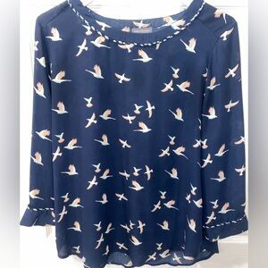 Van Heusen Dark Blue Bird Pattern Blouse